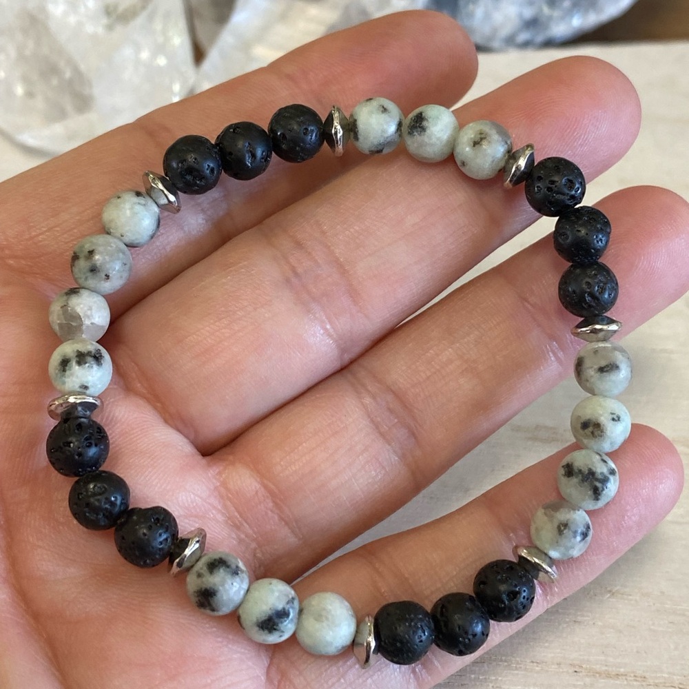 2/$30 - Kiwi Jasper & Lava Stone Essential Oil Diffuser Bracelet - 6mm - Picture 3 of 4